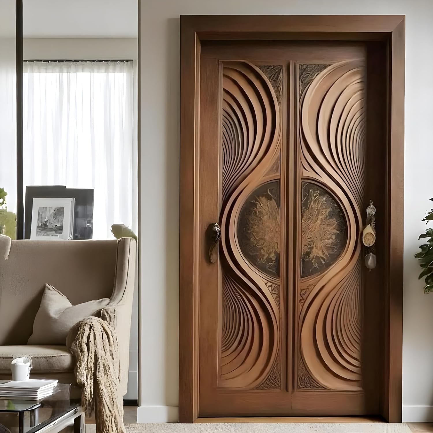 Australian Handicraft Hand-Carved Sagwan Teak Wood Double Door